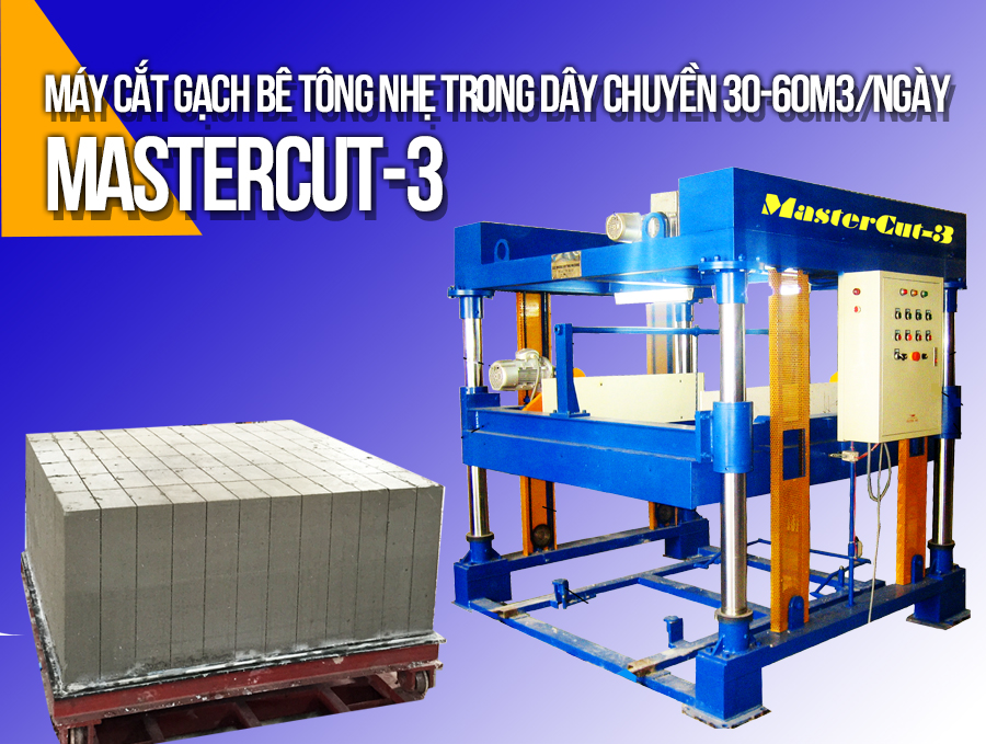 Máy cắt gạch bê tông MasterCut đang cắt gạch trong dây chuyền từ 30 đến 60 m3 một ngày tại Bangladesh 